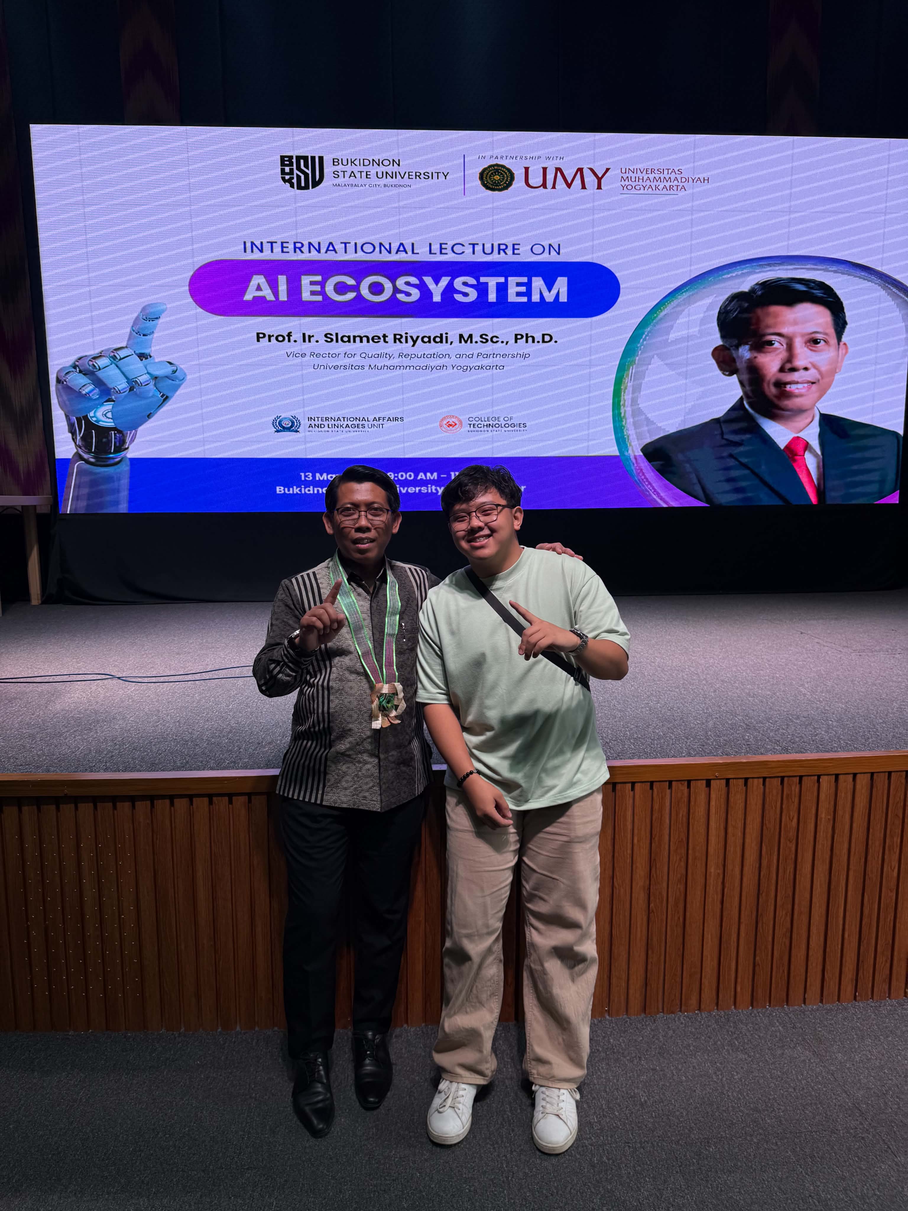 Lyle Agreda attending an international AI ecosystem lecture at Bukidnon State University